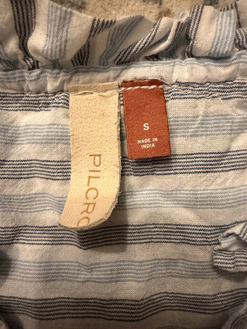 Pilcro Anthropologie Embroidered Blouse S Blue Stripe Cotton Boho Top - Picture 4 of 10